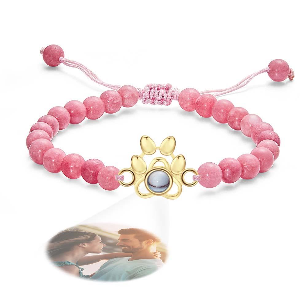 Bracelet Personnalisé De Perles De Projection De Photo Avec Le Cadeau Commémoratif De Griffe D'animal Familier Pour Elle - votrecollierprenomfr