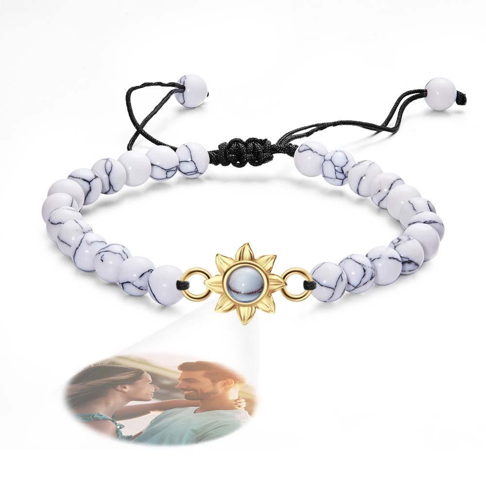 Bracelet Personnalisé De Perles De Projection De Photo Avec Le Cadeau Créatif De Tournesol Pour Elle - votrecollierprenomfr