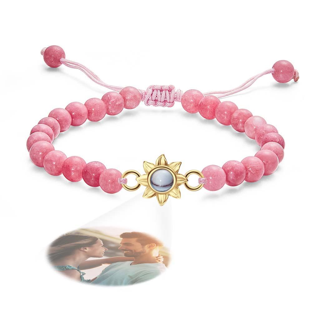 Bracelet Personnalisé De Perles De Projection De Photo Avec Le Cadeau Créatif De Tournesol Pour Elle - votrecollierprenomfr