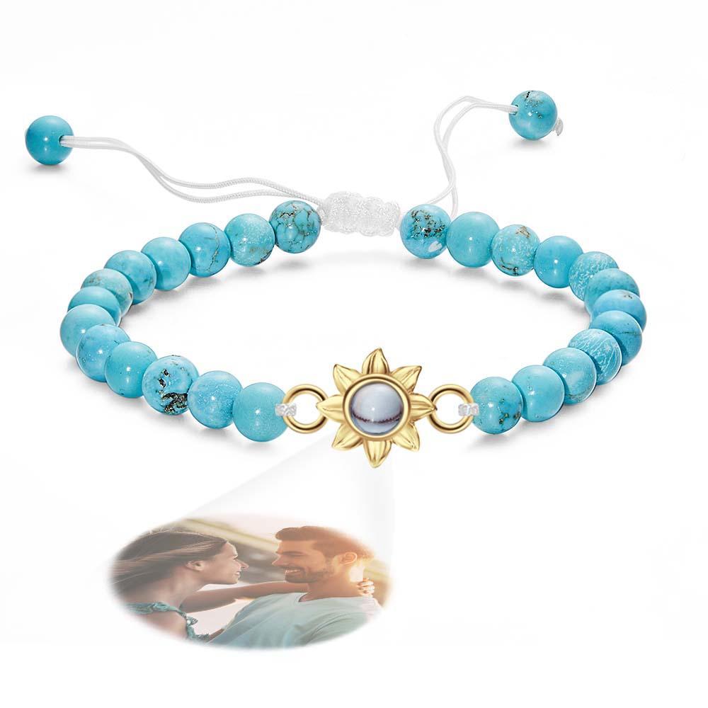 Bracelet Personnalisé De Perles De Projection De Photo Avec Le Cadeau Créatif De Tournesol Pour Elle - votrecollierprenomfr
