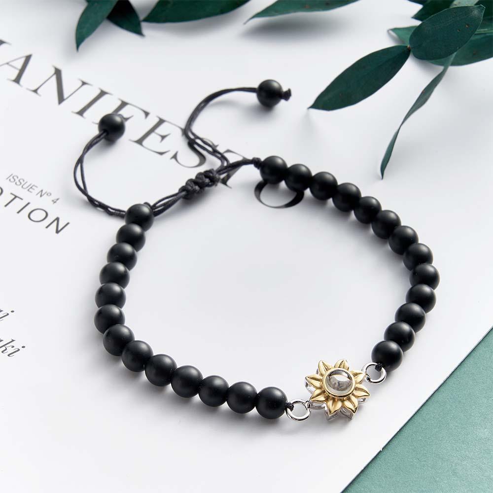Bracelet Personnalisé De Perles De Projection De Photo Avec Le Cadeau Créatif De Tournesol Pour Elle - votrecollierprenomfr