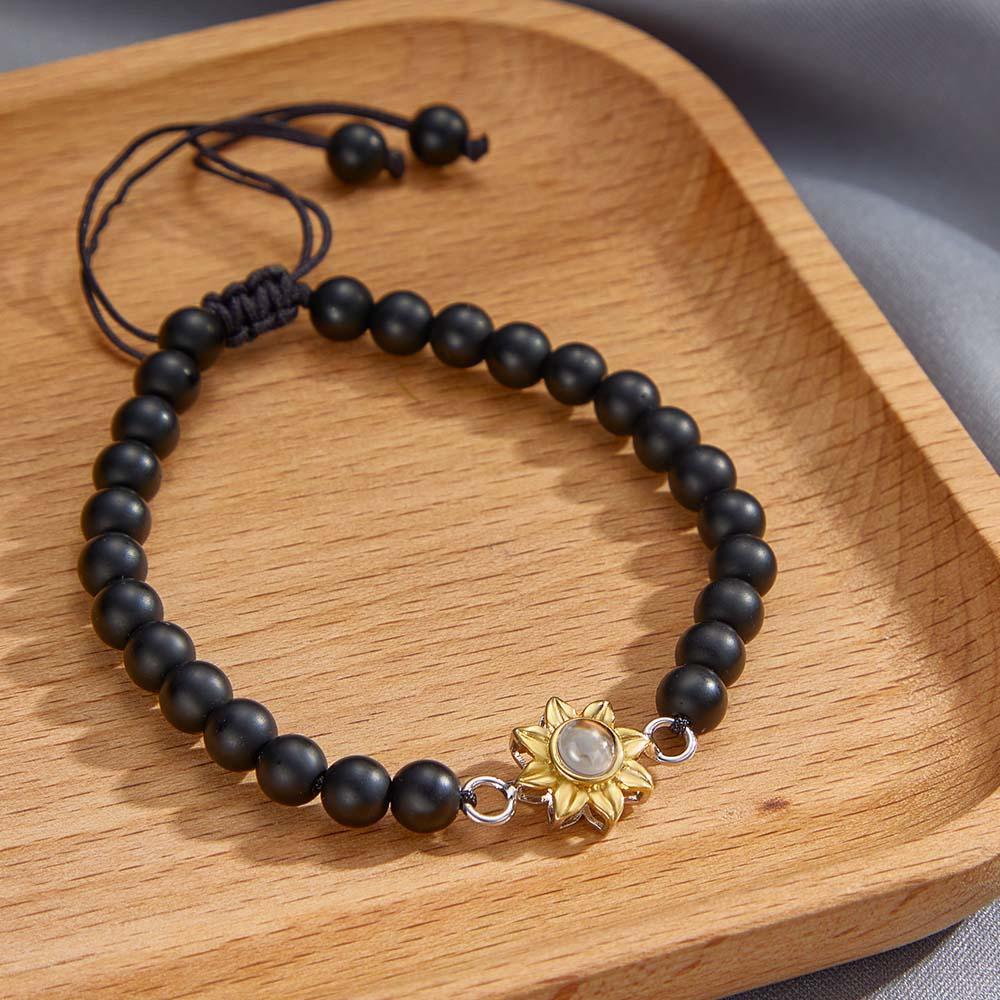 Bracelet Personnalisé De Perles De Projection De Photo Avec Le Cadeau Créatif De Tournesol Pour Elle - votrecollierprenomfr