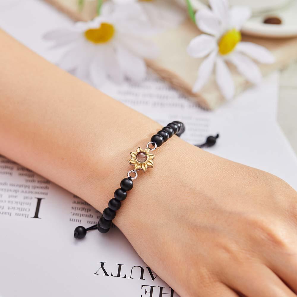 Bracelet Personnalisé De Perles De Projection De Photo Avec Le Cadeau Créatif De Tournesol Pour Elle - votrecollierprenomfr