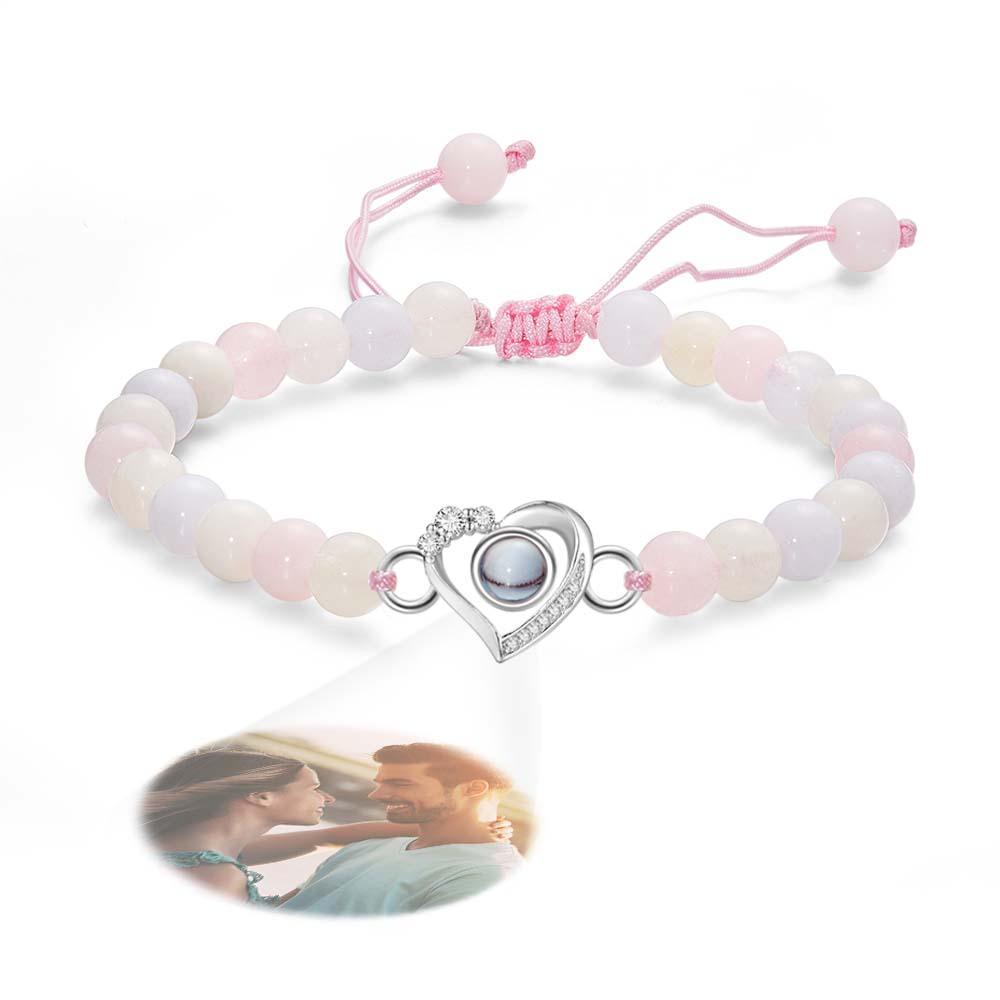 Bracelet Personnalisé De Perles De Projection De Photo En Forme De Coeur Avec Des Strass Cadeau Spécial Pour Elle - votrecollierprenomfr