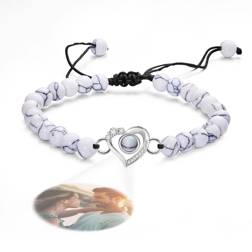 Bracelet Personnalisé De Perles De Projection De Photo En Forme De Coeur Avec Des Strass Cadeau Spécial Pour Elle - votrecollierprenomfr