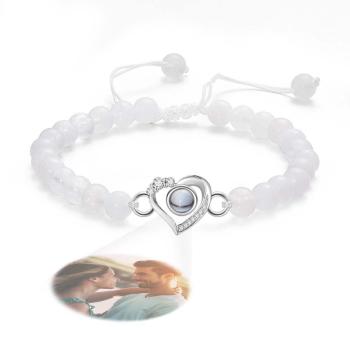 Bracelet Personnalisé De Perles De Projection De Photo En Forme De Coeur Avec Des Strass Cadeau Spécial Pour Elle - votrecollierprenomfr