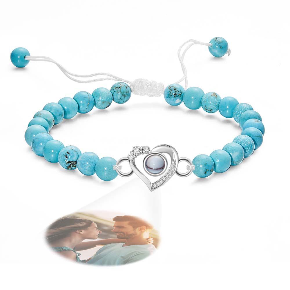 Bracelet Personnalisé De Perles De Projection De Photo En Forme De Coeur Avec Des Strass Cadeau Spécial Pour Elle - votrecollierprenomfr