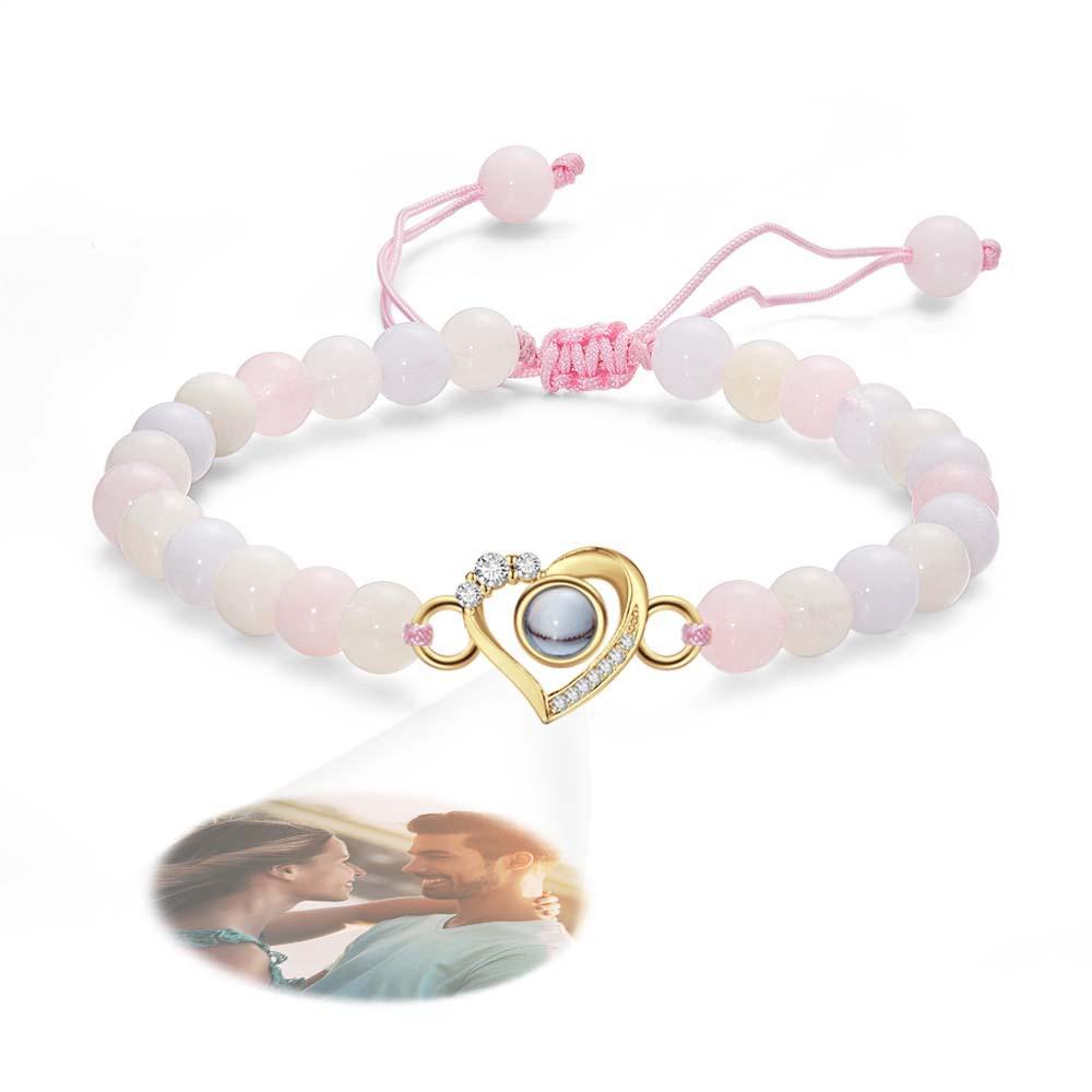 Bracelet Personnalisé De Perles De Projection De Photo En Forme De Coeur Avec Des Strass Cadeau Spécial Pour Elle - votrecollierprenomfr