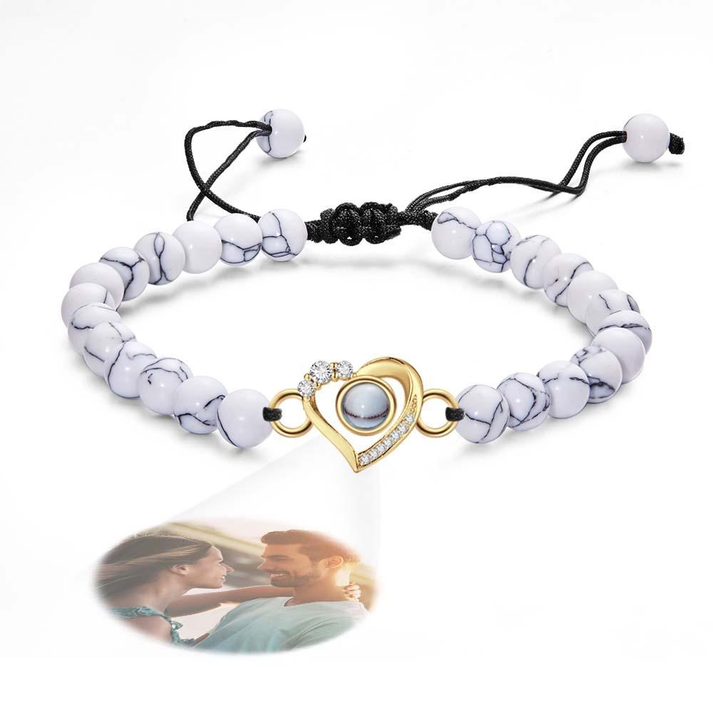 Bracelet Personnalisé De Perles De Projection De Photo En Forme De Coeur Avec Des Strass Cadeau Spécial Pour Elle - votrecollierprenomfr