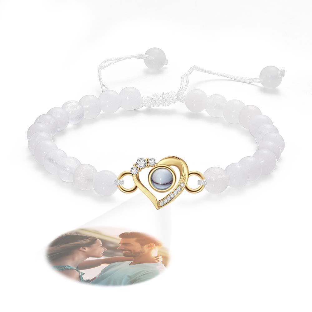 Bracelet Personnalisé De Perles De Projection De Photo En Forme De Coeur Avec Des Strass Cadeau Spécial Pour Elle - votrecollierprenomfr