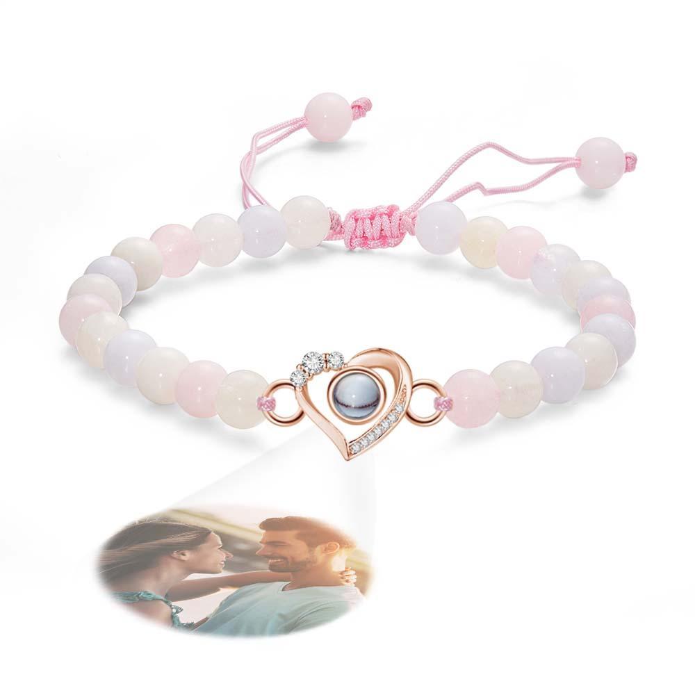 Bracelet Personnalisé De Perles De Projection De Photo En Forme De Coeur Avec Des Strass Cadeau Spécial Pour Elle - votrecollierprenomfr