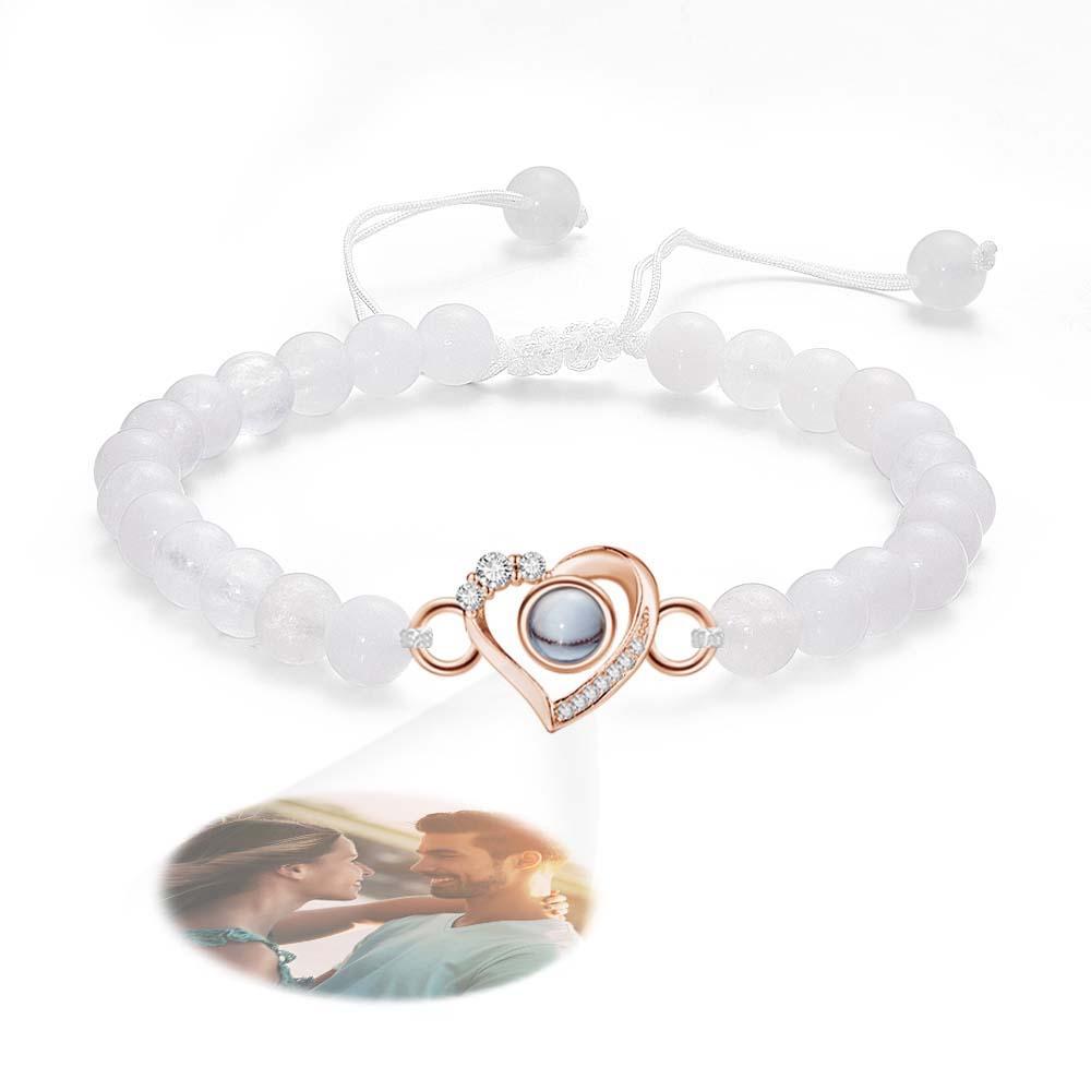 Bracelet Personnalisé De Perles De Projection De Photo En Forme De Coeur Avec Des Strass Cadeau Spécial Pour Elle - votrecollierprenomfr