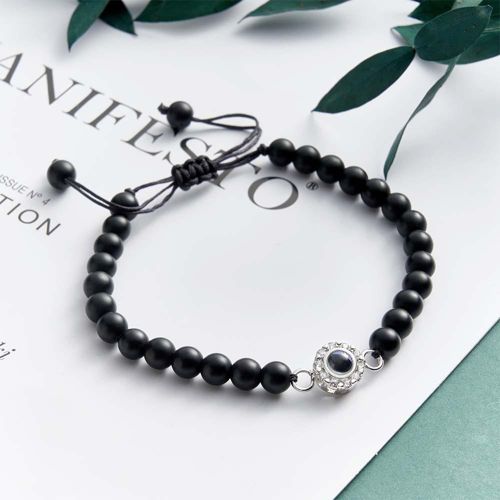 Bracelet Personnalisé De Perles De Projection De Photo Avec Des Strass Doux Cadeau Pour Elle - votrecollierprenomfr