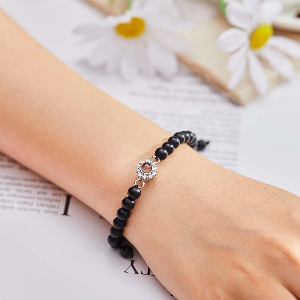 Bracelet Personnalisé De Perles De Projection De Photo Avec Des Strass Doux Cadeau Pour Elle - votrecollierprenomfr