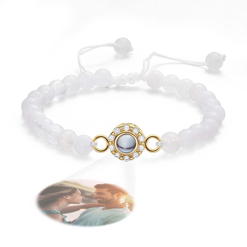 Bracelet Personnalisé De Perles De Projection De Photo Avec Des Strass Doux Cadeau Pour Elle - votrecollierprenomfr