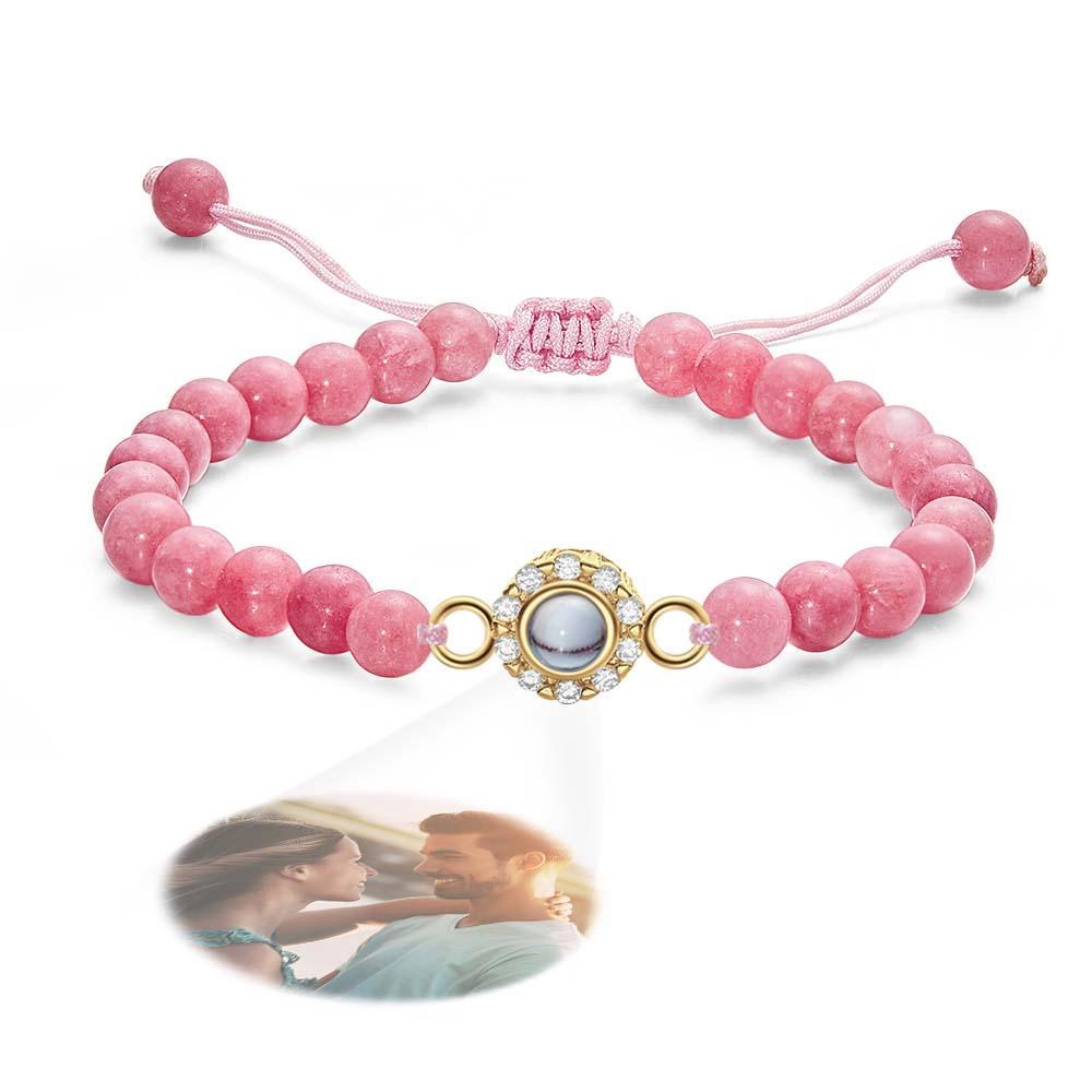 Bracelet Personnalisé De Perles De Projection De Photo Avec Des Strass Doux Cadeau Pour Elle - votrecollierprenomfr