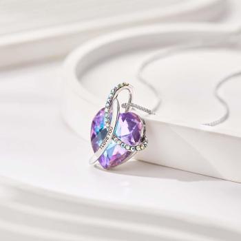 Collier Gravé Personnalisé Coeur De Cristal Cadeaux D'amour Pour Femme - votrecollierprenomfr