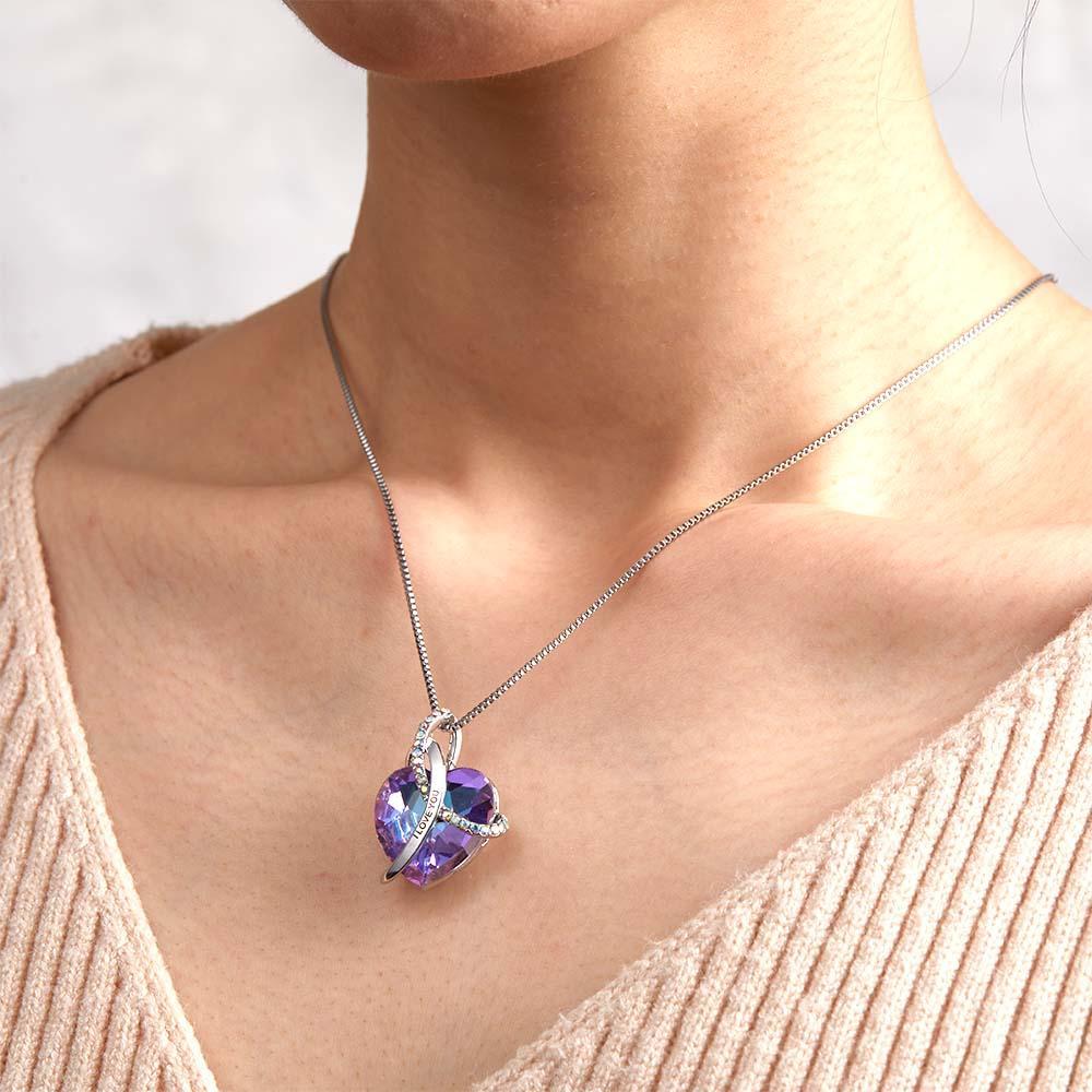 Collier Gravé Personnalisé Coeur De Cristal Cadeaux D'amour Pour Femme - votrecollierprenomfr
