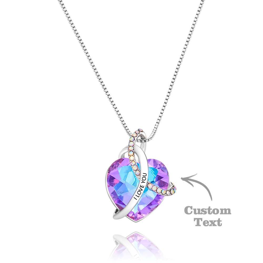 Collier Gravé Personnalisé Coeur De Cristal Cadeaux D'amour Pour Femme - votrecollierprenomfr