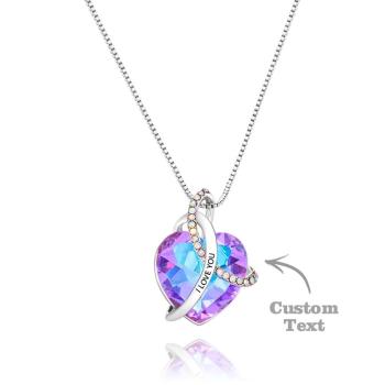 Collier Gravé Personnalisé Coeur De Cristal Cadeaux D'amour Pour Femme - votrecollierprenomfr