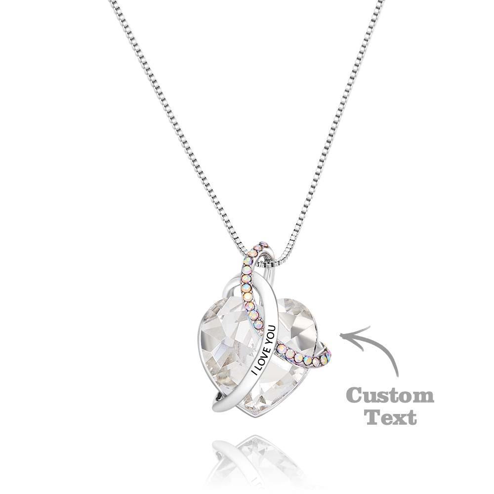 Collier Gravé Personnalisé Coeur De Cristal Cadeaux D'amour Pour Femme - votrecollierprenomfr