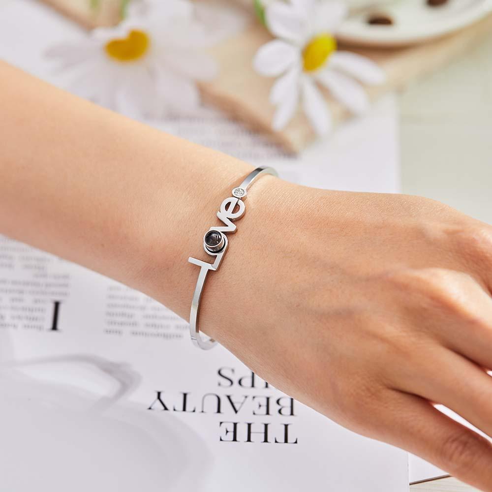 Bracelet D'amour De Projection De Photo Personnalisé Bracelet Rond D'ajustement Gratuit Pour Elle - votrecollierprenomfr
