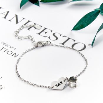 Bracelet De Projection De Photo Personnalisé Initiales Gravées Bracelet En Forme De Coeur Cadeau Pour Elle - votrecollierprenomfr