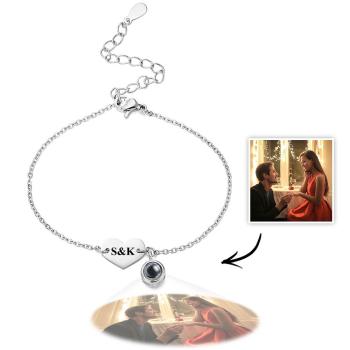 Bracelet De Projection De Photo Personnalisé Initiales Gravées Bracelet En Forme De Coeur Cadeau Pour Elle - votrecollierprenomfr