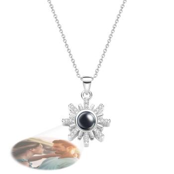 Collier Projection Photo Personnalisé Soleil Fleur Diamant Couple Cadeaux - votrecollierprenomfr