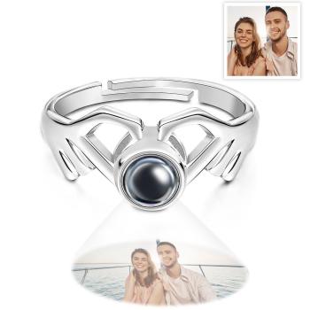 Les Doigts D'anneau De Projection De Photo Personnalisés Combinent L'anneau De Coeur Pour Elle - votrecollierprenomfr