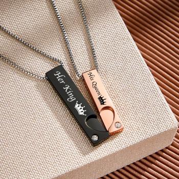 Collier De Couple Gravé Personnalisé Cadeaux De Personnalité De Couronne Créative - votrecollierprenomfr