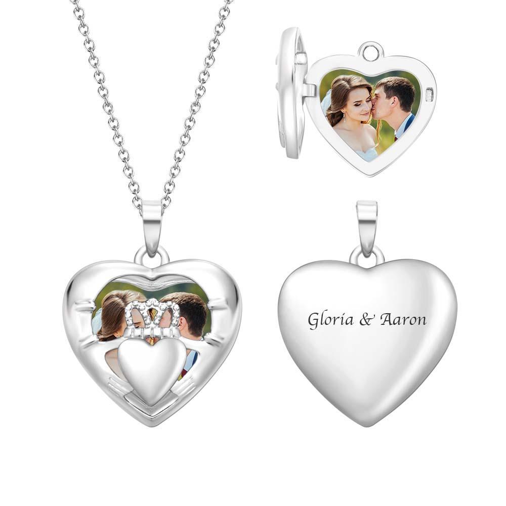 Personnalisé Gravé Photo Collier Amour Couronne Photo Pendentif Cadeaux - votrecollierprenomfr