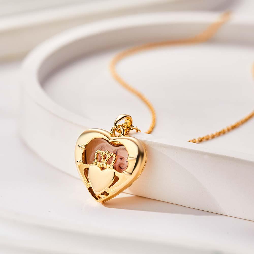 Personnalisé Gravé Photo Collier Amour Couronne Photo Pendentif Cadeaux - votrecollierprenomfr