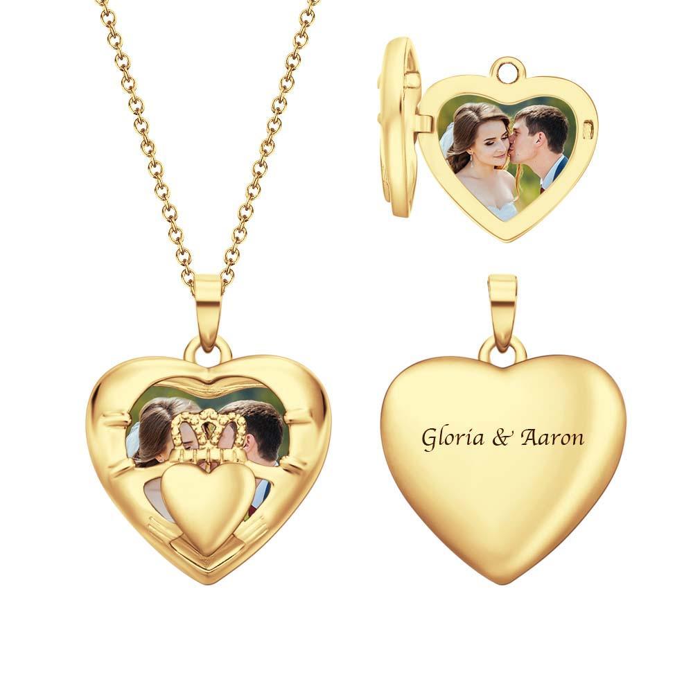 Personnalisé Gravé Photo Collier Amour Couronne Photo Pendentif Cadeaux - votrecollierprenomfr