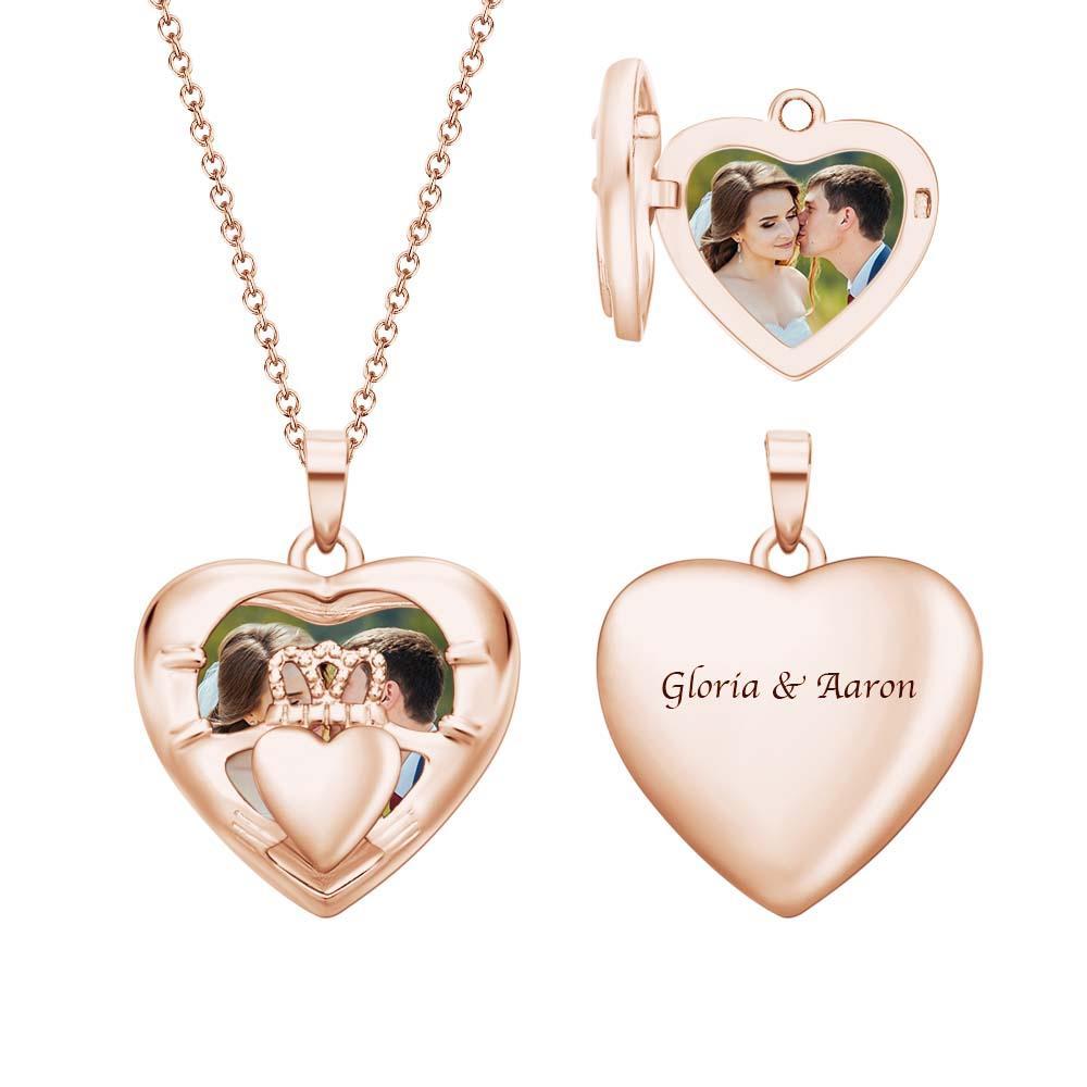 Personnalisé Gravé Photo Collier Amour Couronne Photo Pendentif Cadeaux - votrecollierprenomfr