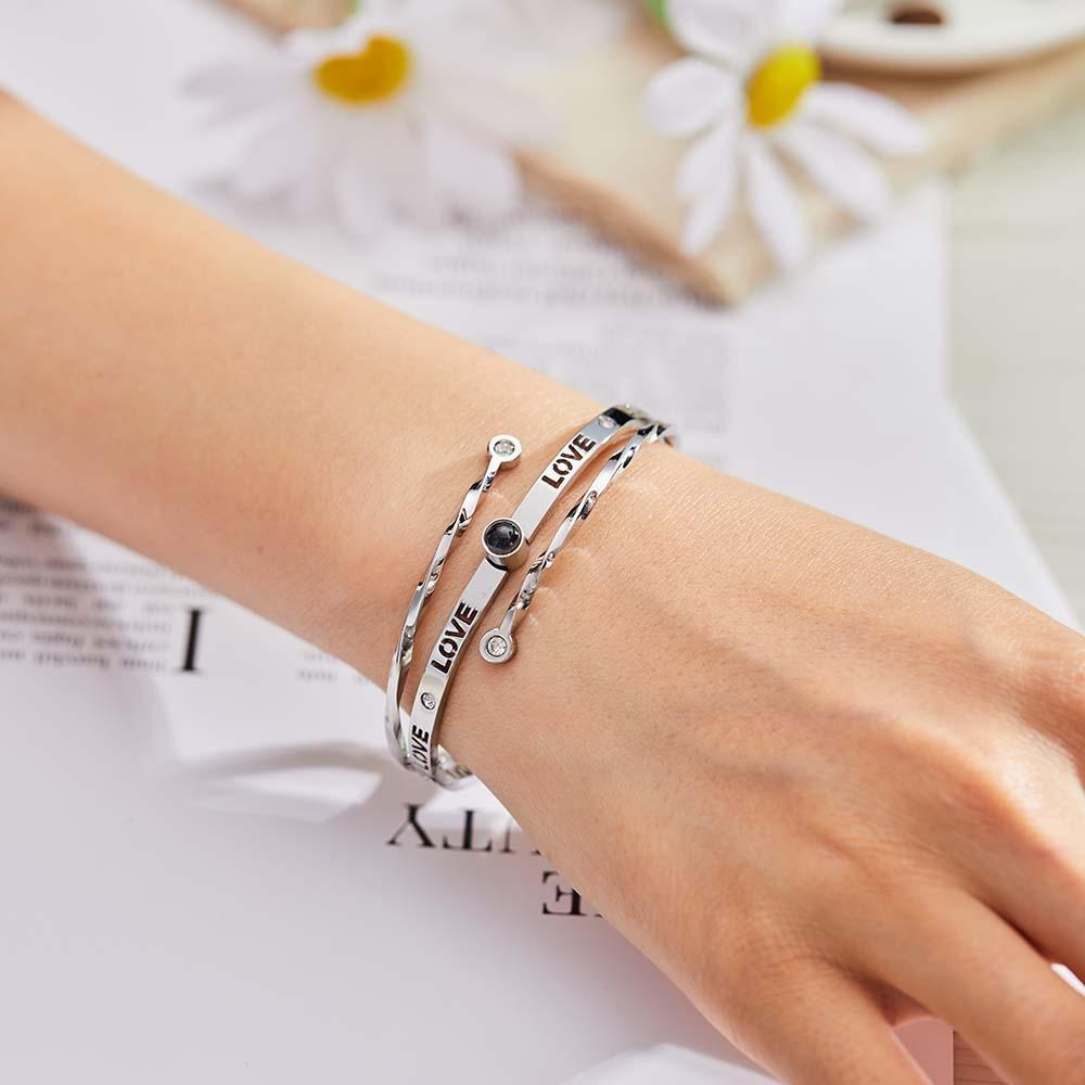 Bracelet Projection Photo Personnalisé Amour Avec Strass Bracelet Ajustement Gratuit Cadeau Pour Elle - votrecollierprenomfr