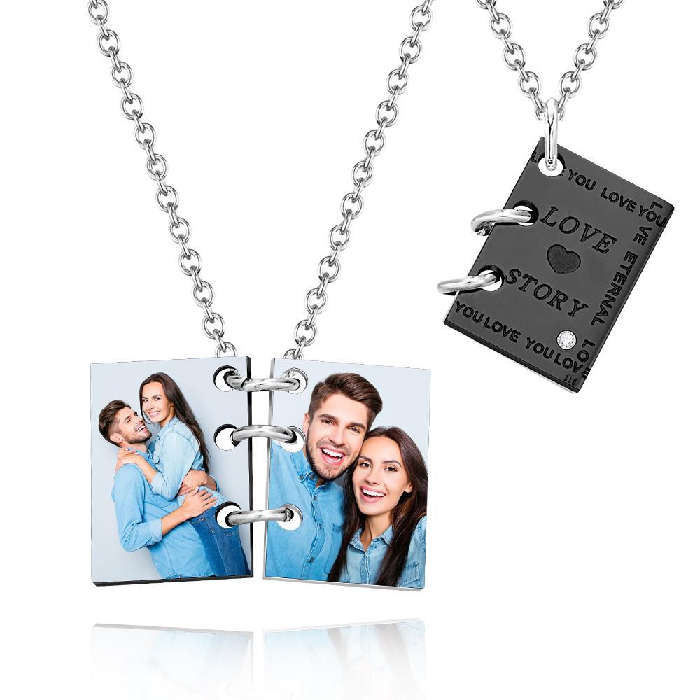 Collier Photo Gravé Personnalisé Livre D'histoire D'amour Cadeaux De Couple - votrecollierprenomfr