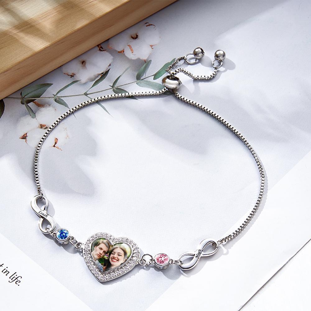 Bracelet Pierre De Naissance Photo Gravée Personnalisée Amour Infini Cadeaux Délicats - votrecollierprenomfr
