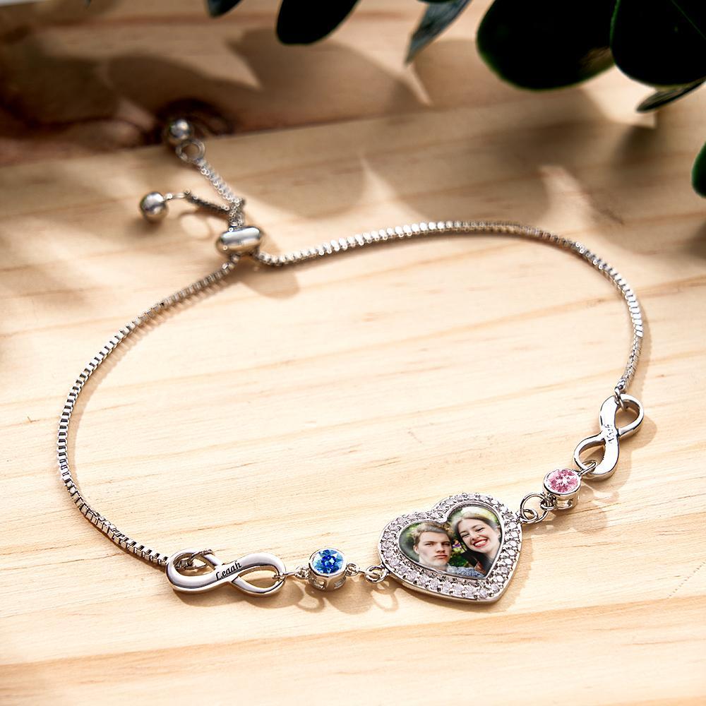 Bracelet Pierre De Naissance Photo Gravée Personnalisée Amour Infini Cadeaux Délicats - votrecollierprenomfr