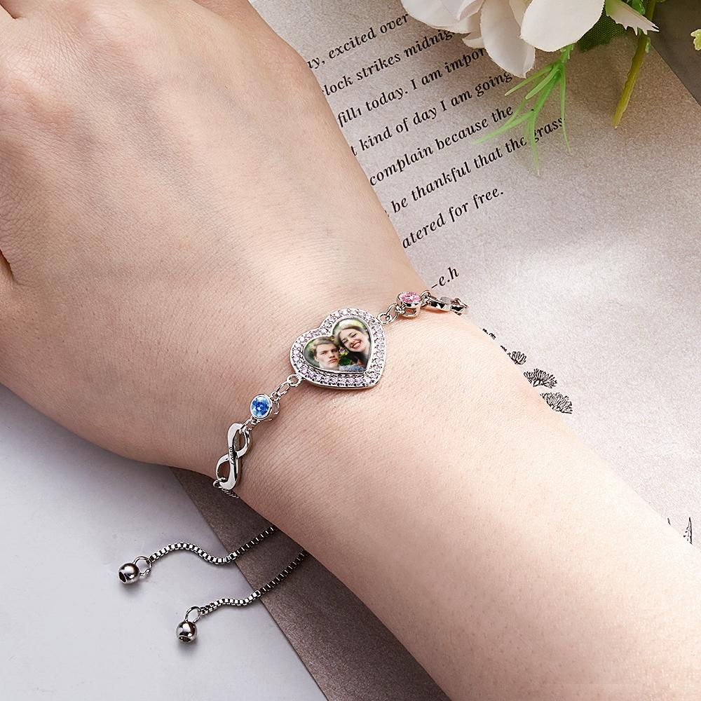 Bracelet Pierre De Naissance Photo Gravée Personnalisée Amour Infini Cadeaux Délicats - votrecollierprenomfr