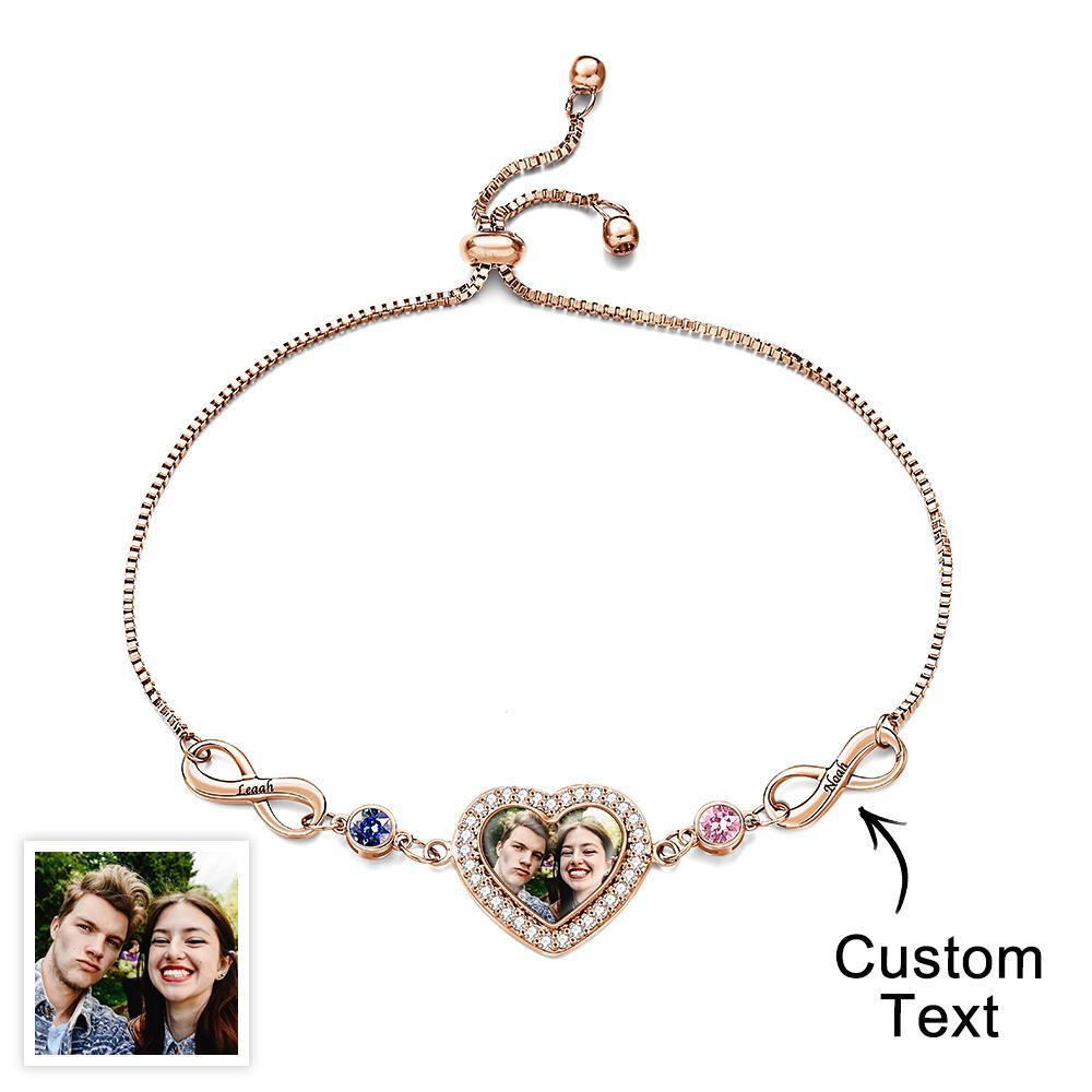 Bracelet Pierre De Naissance Photo Gravée Personnalisée Amour Infini Cadeaux Délicats - votrecollierprenomfr