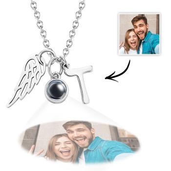Collier De Projection D'initiales Personnalisées Ailes D'ange Cadeaux Créatifs - votrecollierprenomfr