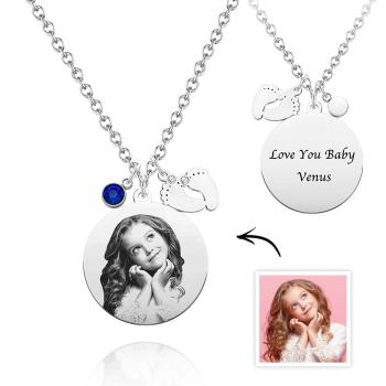 Collier Photo Pierre De Naissance Pieds De Bébé Nouveau-né Pendentif Gravé Cadeau Commémoratif - votrecollierprenomfr