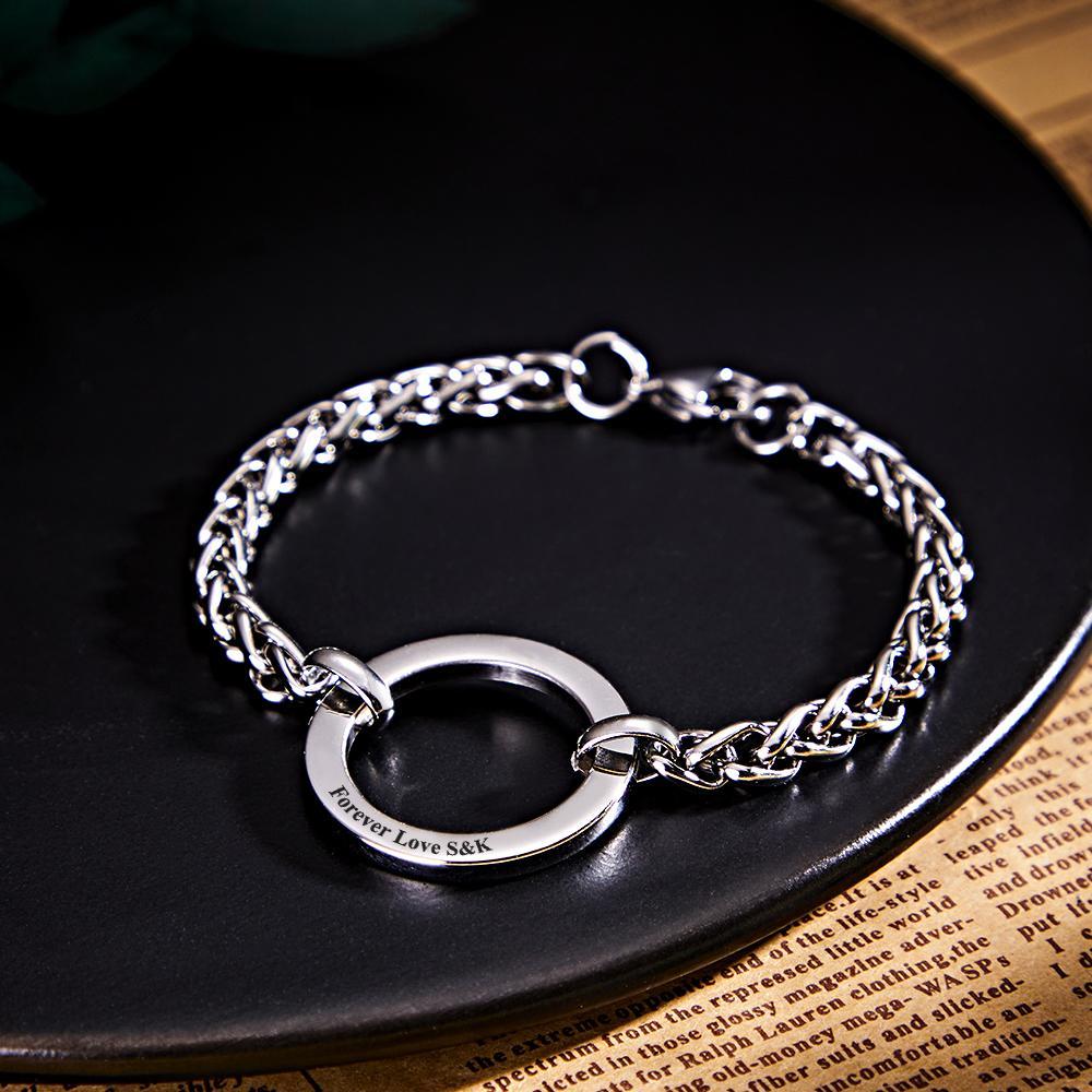 Personnalisé Gravé Cercle Collier Bracelet Nom Pendentif Bijoux Fête Des Pères Cadeau - votrecollierprenomfr