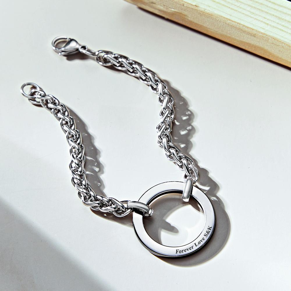 Personnalisé Gravé Cercle Collier Bracelet Nom Pendentif Bijoux Fête Des Pères Cadeau - votrecollierprenomfr