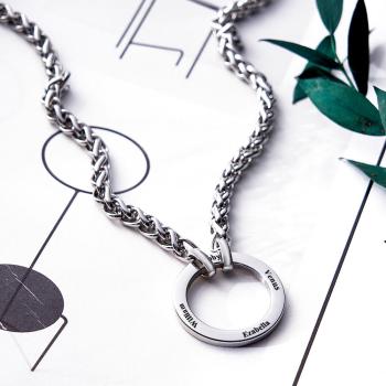Personnalisé Gravé Cercle Collier Bracelet Nom Pendentif Bijoux Fête Des Pères Cadeau - votrecollierprenomfr