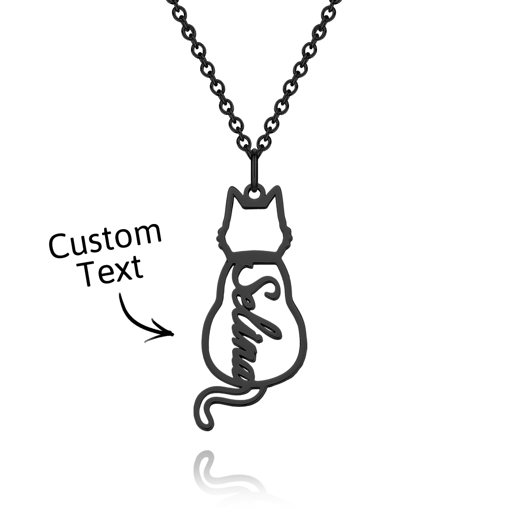 Collier Chat Personnalisé Avec Nom De Chat Porte-bonheur Gravé - Cadeau Pour Elle - votrecollierprenomfr