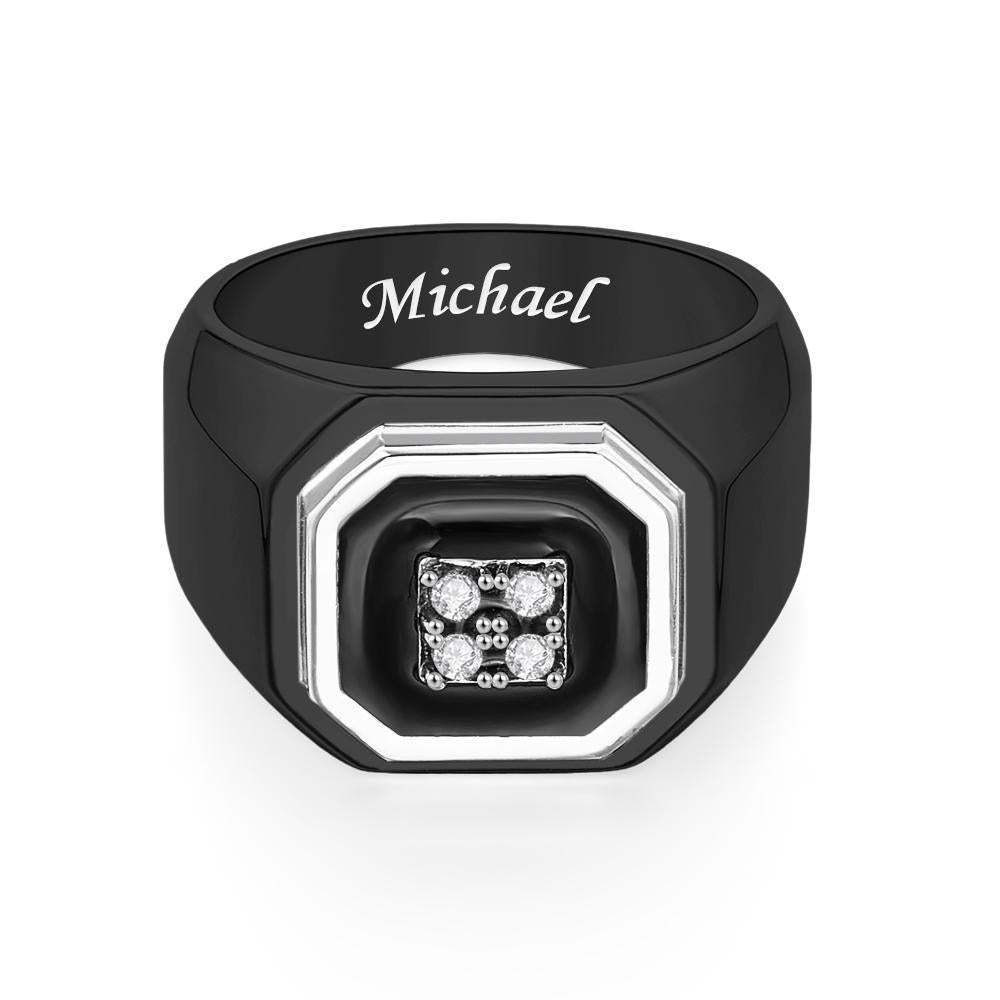 Bague De Glace Gravée, Décor Noir, Bijoux En Pierre Brillante Pour Hommes - votrecollierprenomfr