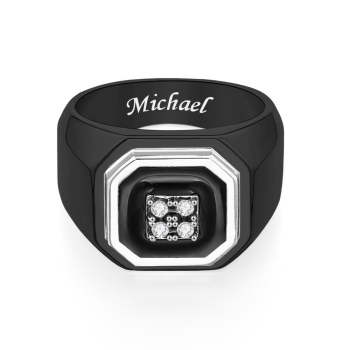 Bague De Glace Gravée, Décor Noir, Bijoux En Pierre Brillante Pour Hommes - votrecollierprenomfr