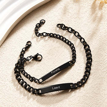Ensemble De Chaînes De Bracelets Gravés Personnalisés, Bracelet Tendance Personnalisé Pour Couples, Cadeaux De Saint-valentin - votrecollierprenomfr